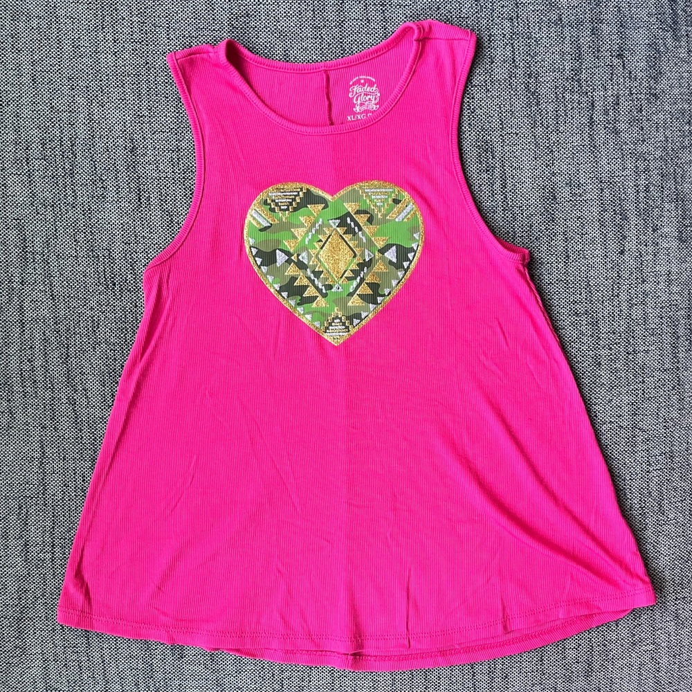 Pink Boho Heart Tank Girls XL 14/16